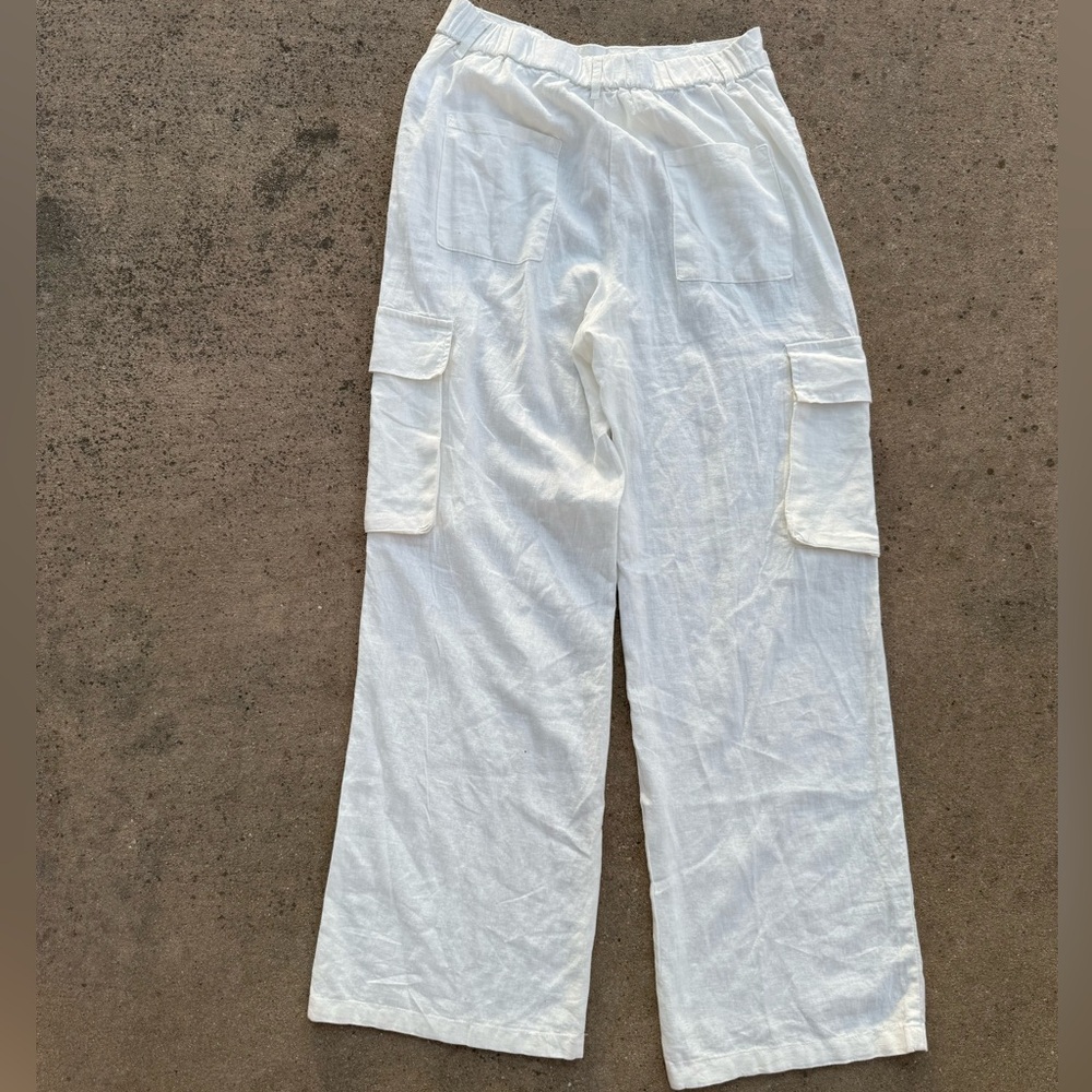 HG - Off White Cargo Linen Pants Size M Wide Leg‎